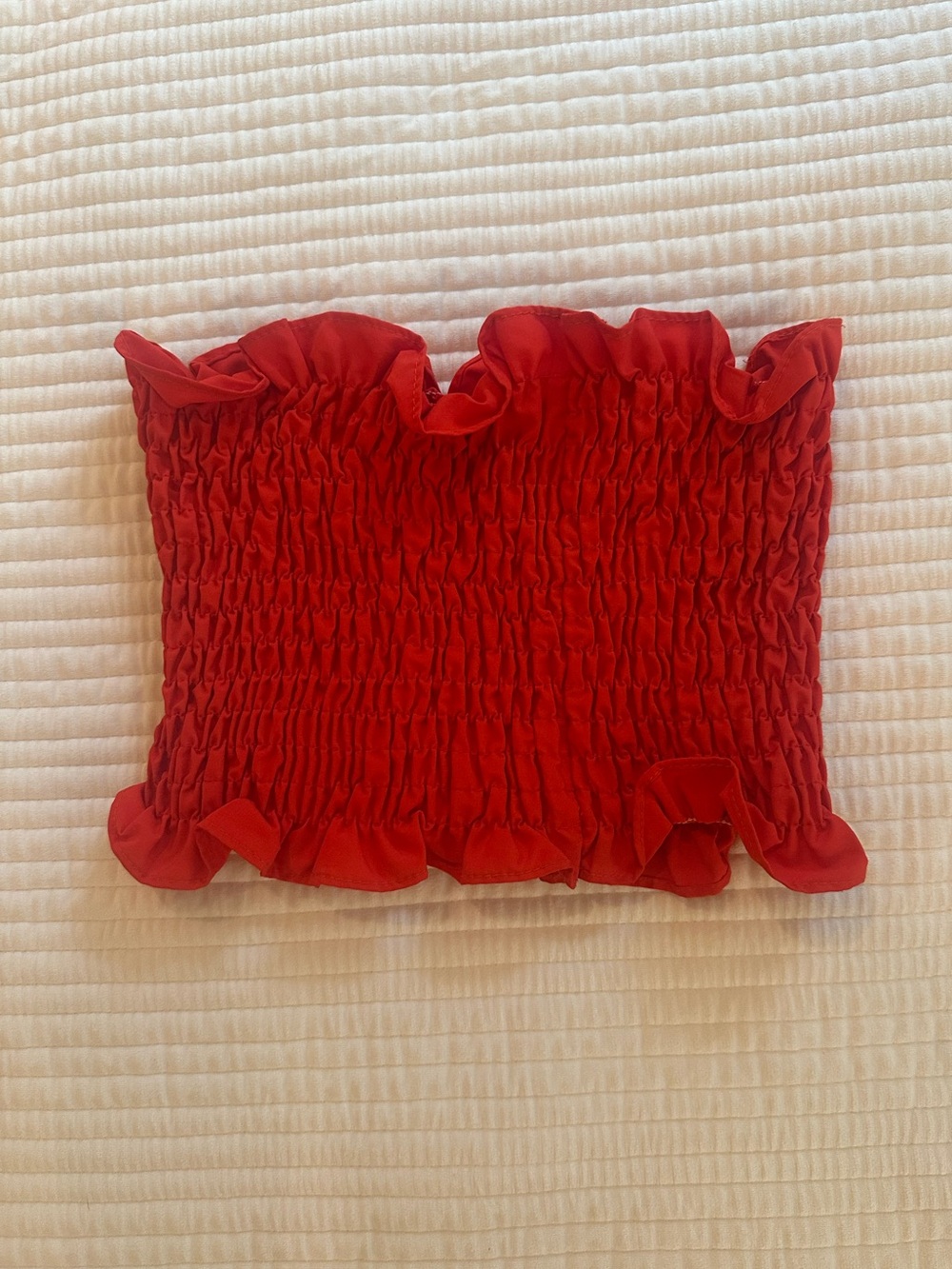 Red Smocked Ruffle Tube Top